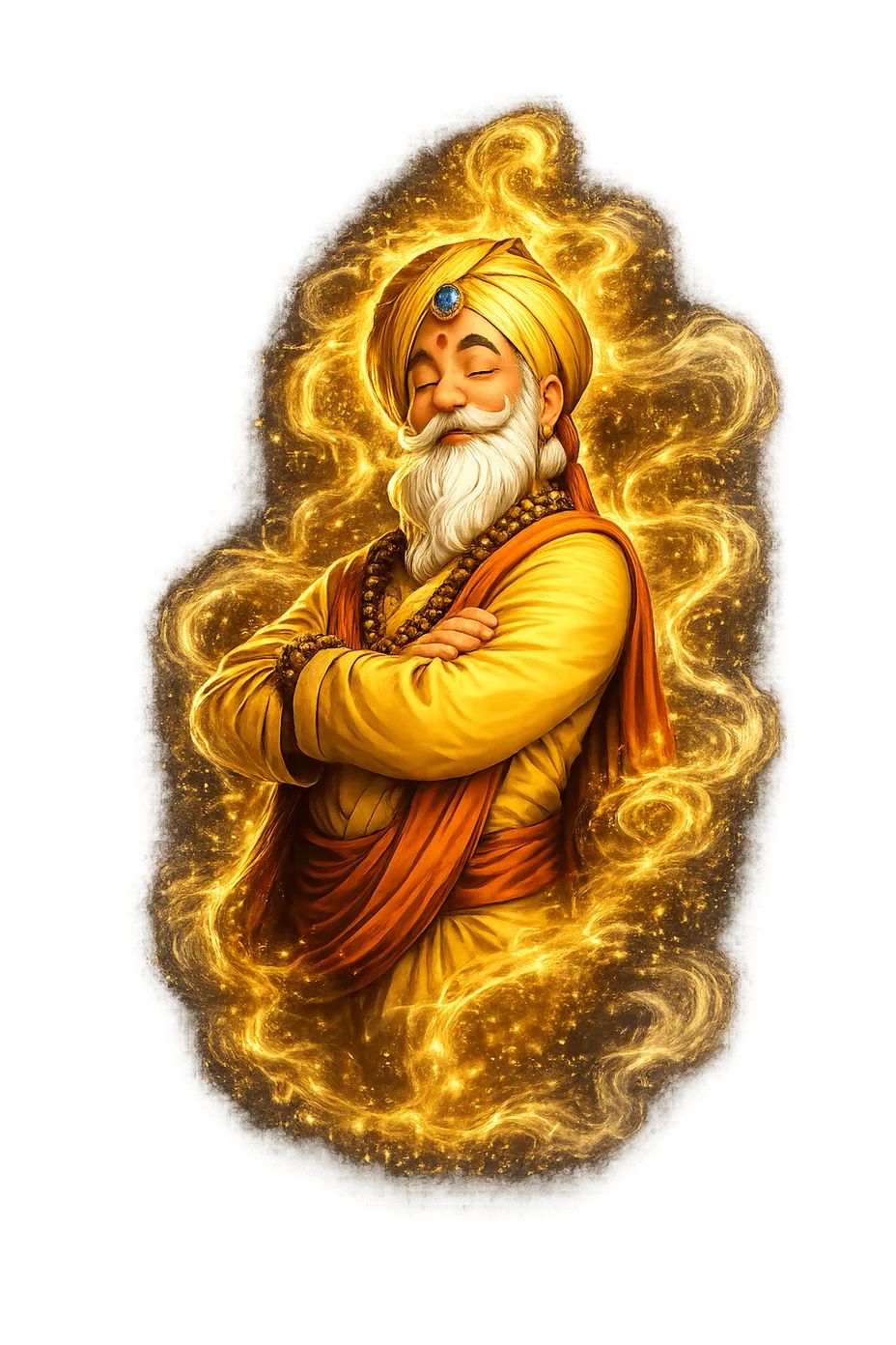 Nebenkosten-Guru – Vermieter-Abrechnungssoftware 1 Guru-Charakter mit golden leuchtender Aura und verschränkten Armen, Nebenkosten-Guru
