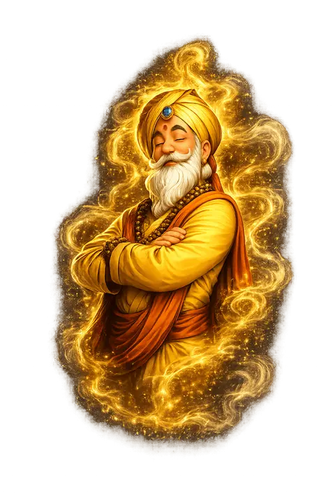 Nebenkosten-Guru – Vermieter-Abrechnungssoftware 2 Guru-Charakter mit golden leuchtender Aura, responsive Variante für mobile Ansicht