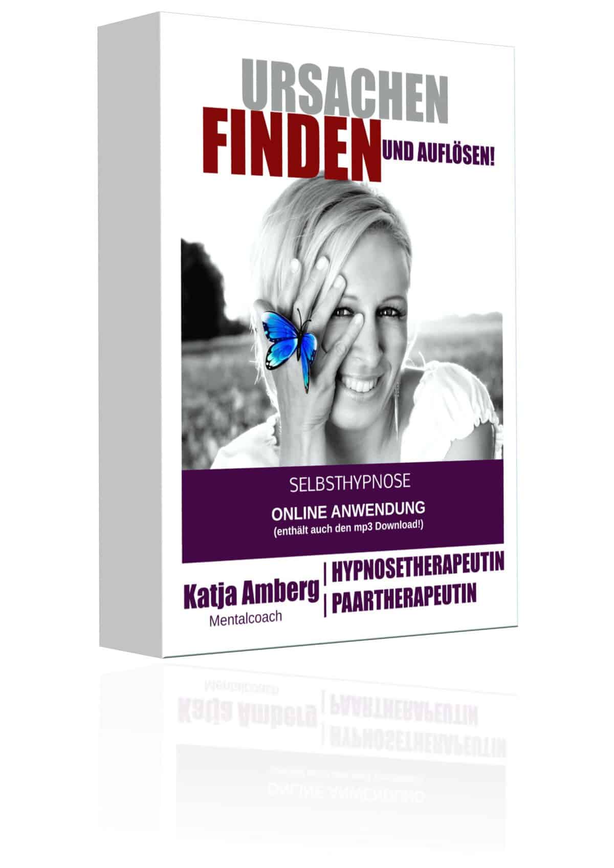 3D Produktbox Ursachen finden und auflösen Selbsthypnose mit Frau und Schmetterling