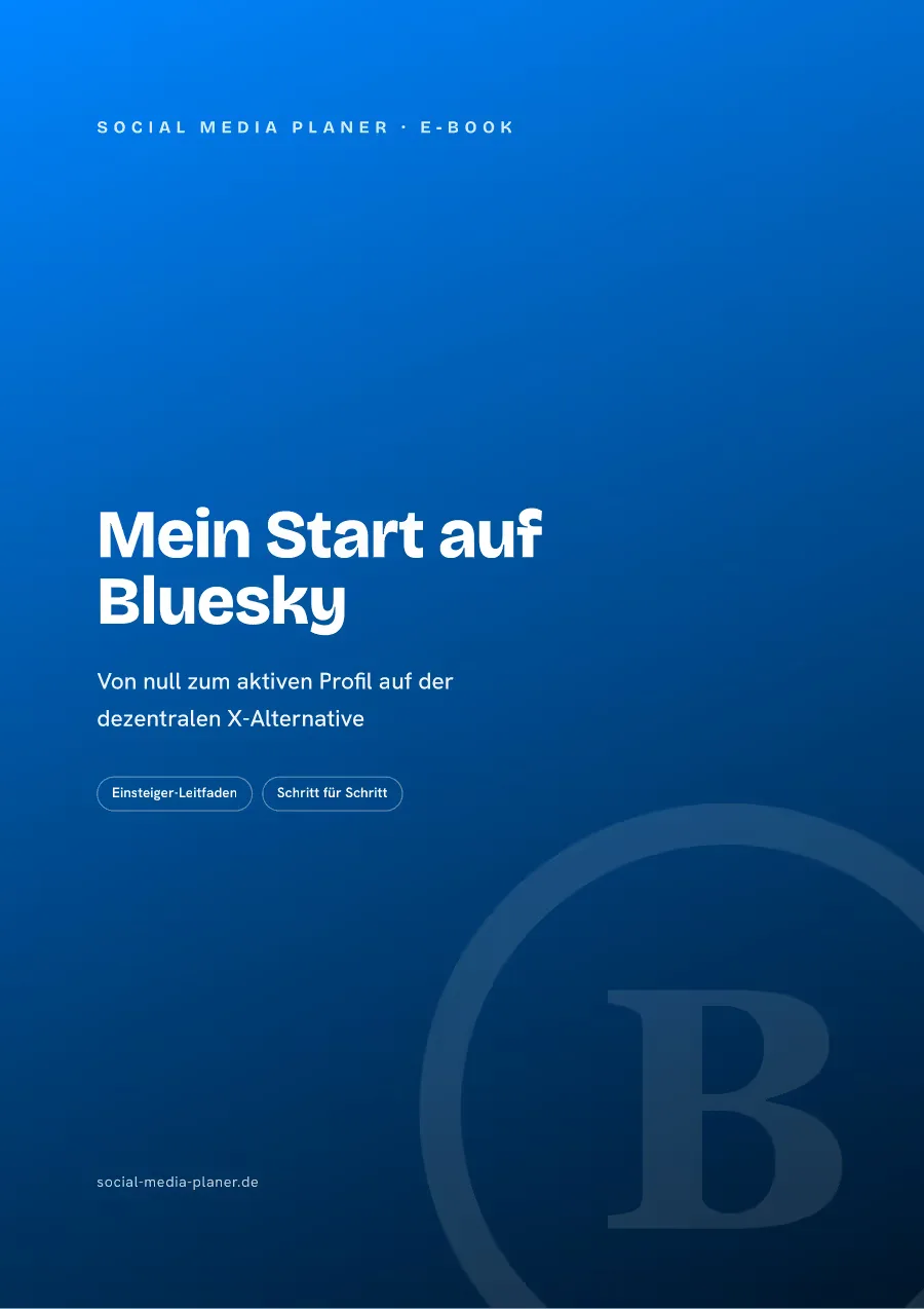 E-Book-Cover Mein Start auf Bluesky mit Onboarding-Elementen und Social-Media-Icons