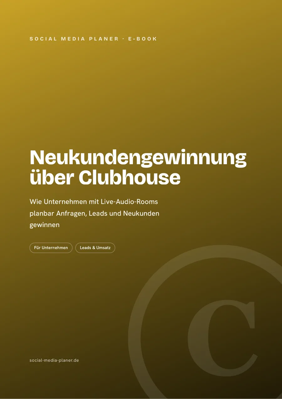 E-Book-Cover Neukundengewinnung über Clubhouse mit Headline und Subheadline