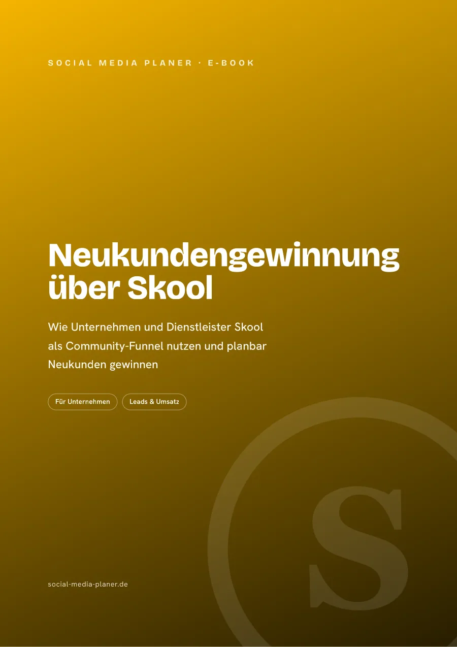 E-Book-Cover Neukundengewinnung über Skool mit weißem Text und Skool-Logo