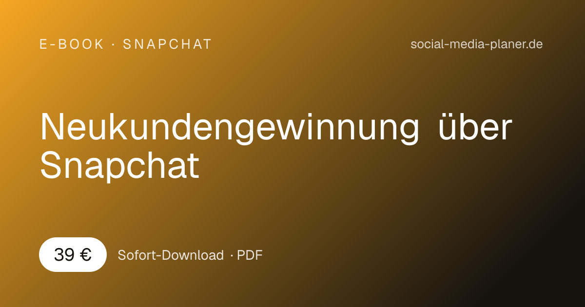 Hero-Banner für E-Book Neukundengewinnung über Snapchat mit goldbraunem Farbverlauf und Preis 39 €