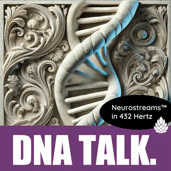 DNA Helix mit dekorativen Elementen und Neurostreams 432 Hertz Logo