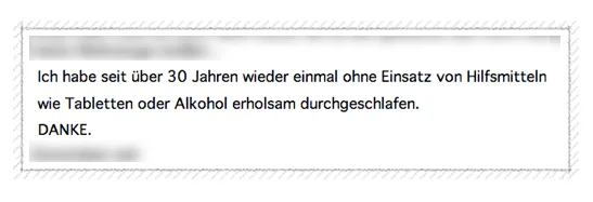 Kundenstimme: Dankestext über 30 Jahre Durchschlafen ohne Hilfsmittel (Kurzversion)