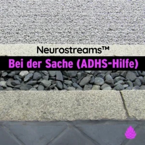 Neurostreams Bei der Sache ADHS-Hilfe Cover mit Kieseln und magenta Schriftzug