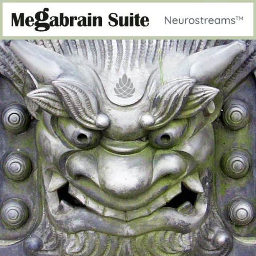 Neurostreams™ Megabrain Suite Cover mit Dämonenkopf-Sculpture und weißem Rand