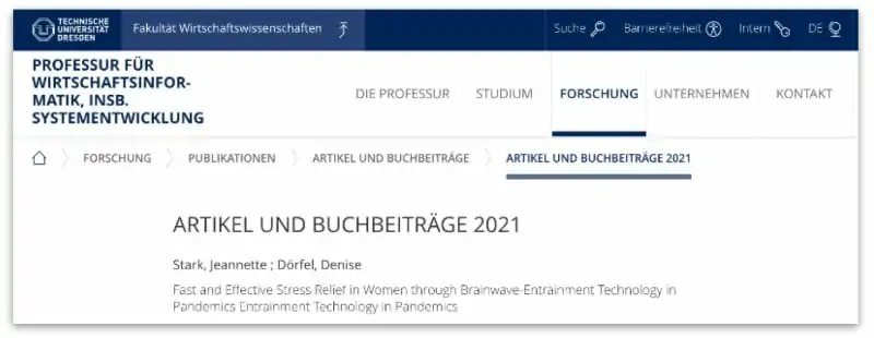 Screenshot TU Dresden Publikation zu Neurostreams und Stressabbau bei Frauen durch Brainwave-Technologie