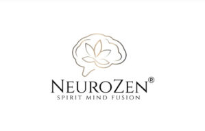 NeuroZen® Logo mit Lotus-Symbol im Gehirn und Claim Spirit Mind Fusion