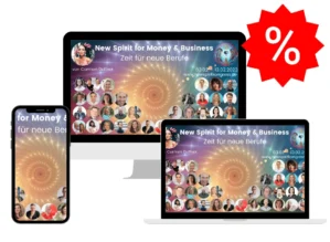 New Spirit for Money & Business Kongress-Promo mit Rabatt-Starburst auf Tablet und Laptop