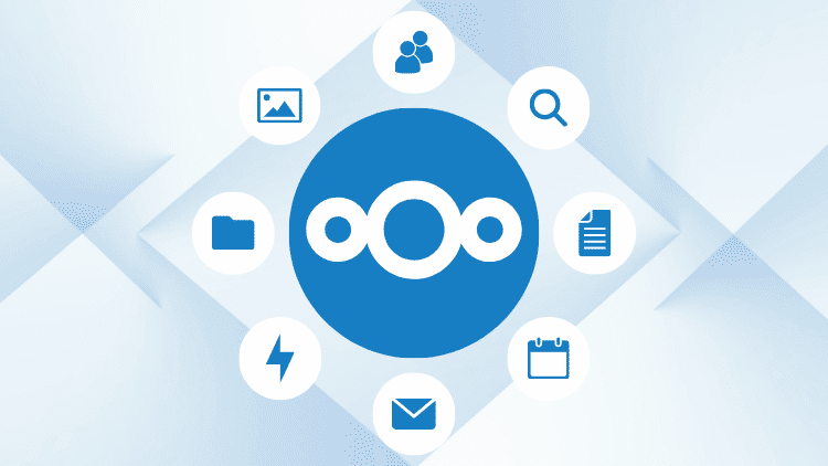 Nextcloud Hub Logo mit Funktionssymbolen für Installation, Verwaltung und Anwendung