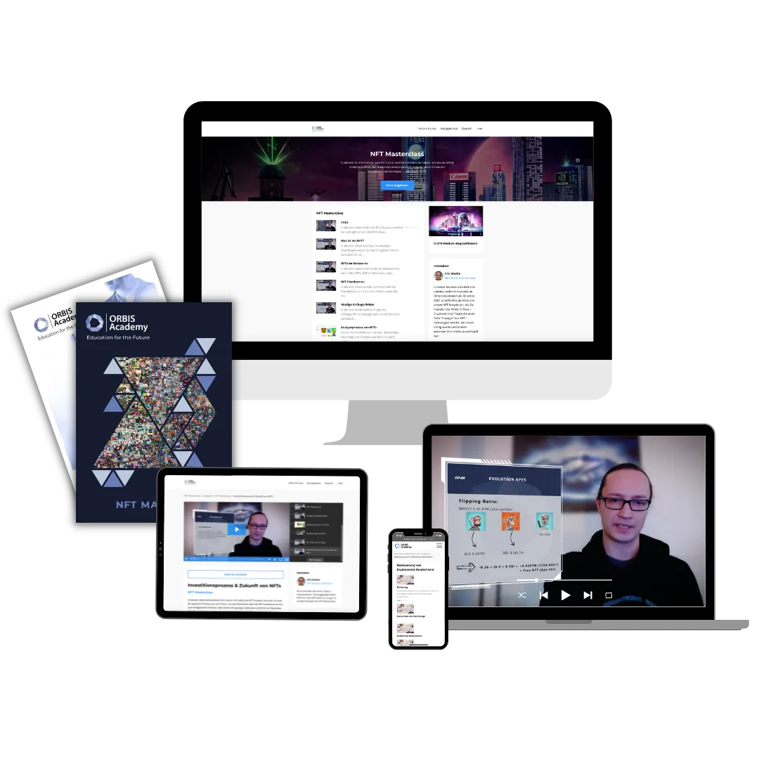 Responsive Webseite NFT Masterclass ORBIS Academy auf Desktop, Tablet und Smartphone