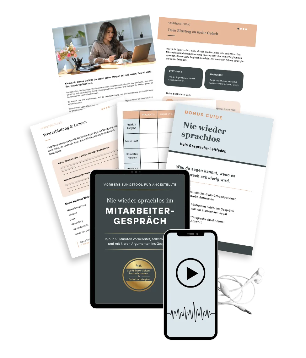 Nie wieder sprachlos im Mitarbeitergespräch – Workbook mit Audios 3 Mobile Website Mockup Bundle Nie wieder sprachlos im Mitarbeitergespräch mit allen Komponenten