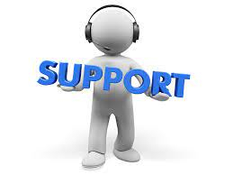 Support Symbol mit 3D Figur und Headset in blauer Schrift
