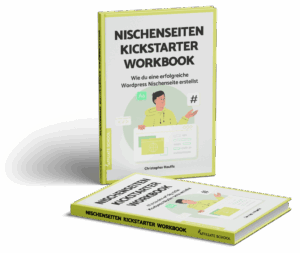 Nischenseiten Kickstarter Workbook Cover mit gelbem Rahmen, Illustration eines Mannes in gelber Jacke am Schreibtisch