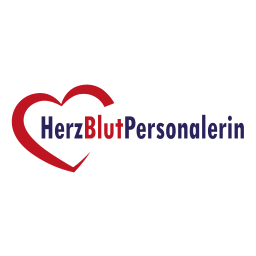 Logo HerzBlutPersonalerin mit rotem Herz und dunkelblauer Schrift