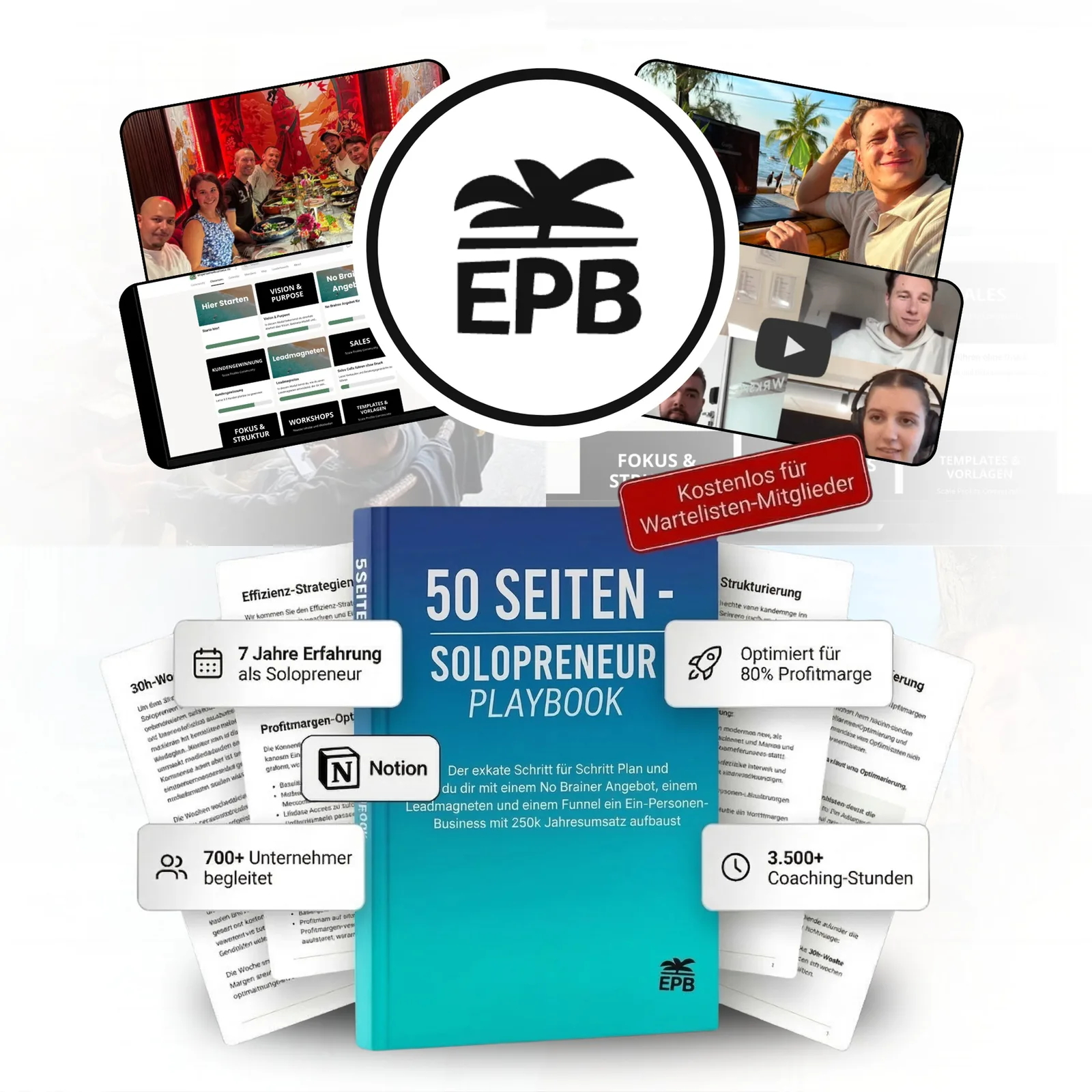 EPB Solopreneur Playbook Bundle mit 50 Seiten, Fotos, Notion und Coaching-Inhalten