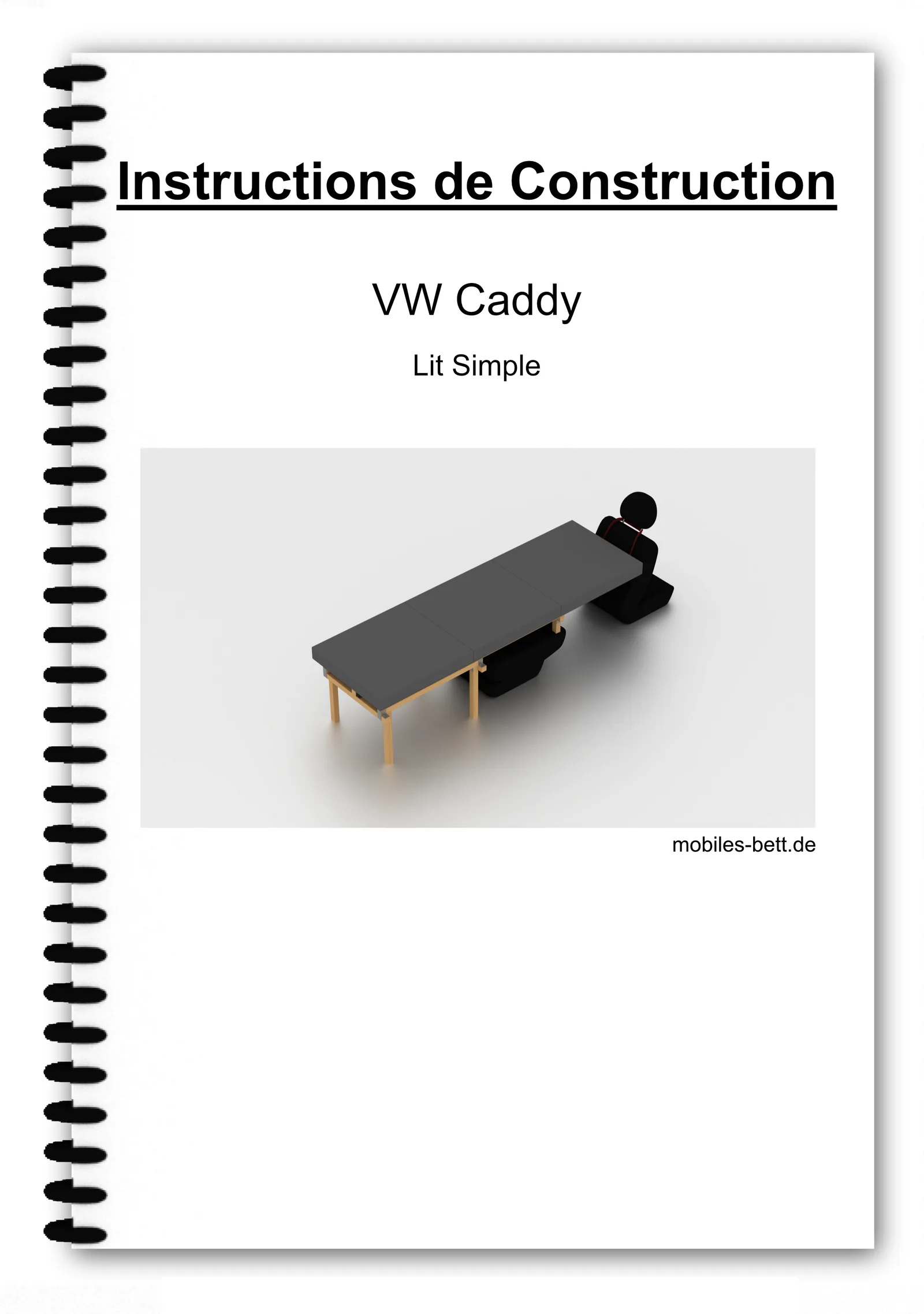 Anleitung zum Aufbau eines Einzelbettes für VW Caddy mit Holzrahmen und schwarzer Matratze