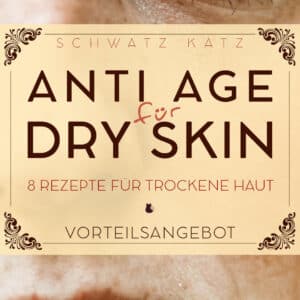 »Dry Skin« Anti Age Bundle Label auf trockener Haut-Hintergrund