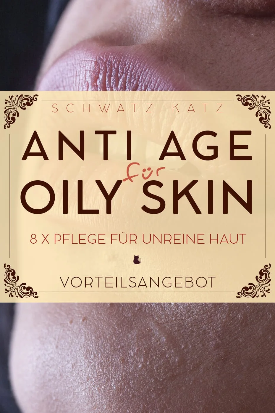 »Oily Skin« Anti Age Bundle Hero-Image mit Nahaufnahme von Lippen und cremefarbenem Label