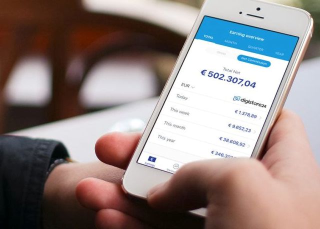 Digistore24 App auf iPhone mit Einnahmendaten und Verdienst-Übersicht