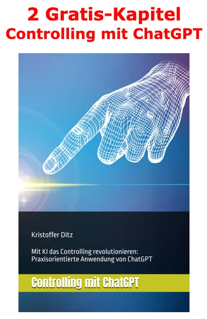 Onboarding – Kurs zur Mitarbeitereinarbeitung von Kristoffer Ditz 1 Buchcover "2 Gratis-Kapitel Controlling mit ChatGPT" von Kristoffer Ditz mit digitaler Hand