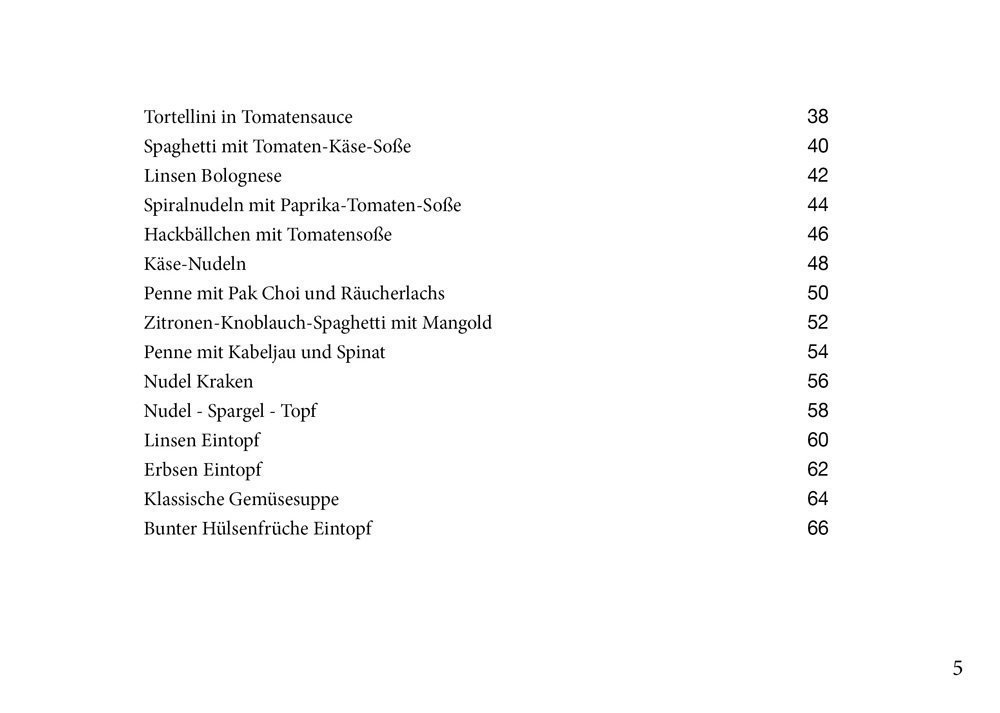 Inhaltsverzeichnis des One-Pot-Kochbuchs mit weiteren Rezeptnamen und Seitenzahlen