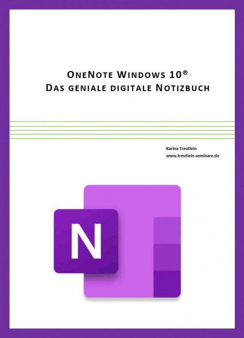 E-Book Cover OneNote Windows 10 mit großem OneNote Logo auf weißem Hintergrund