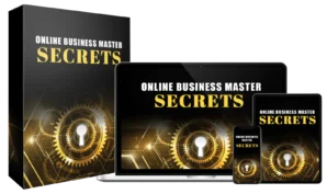 Online Business Master Secrets Bundle mit Produktbox, Laptop, Tablet und Smartphone