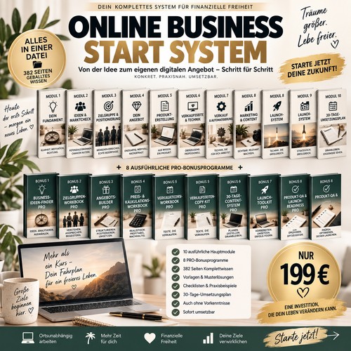 Online Business Start System Produktbundle von Jaqueline Osterkorn mit 10 Modulen und 8 Bonusprogrammen für 199 Euro