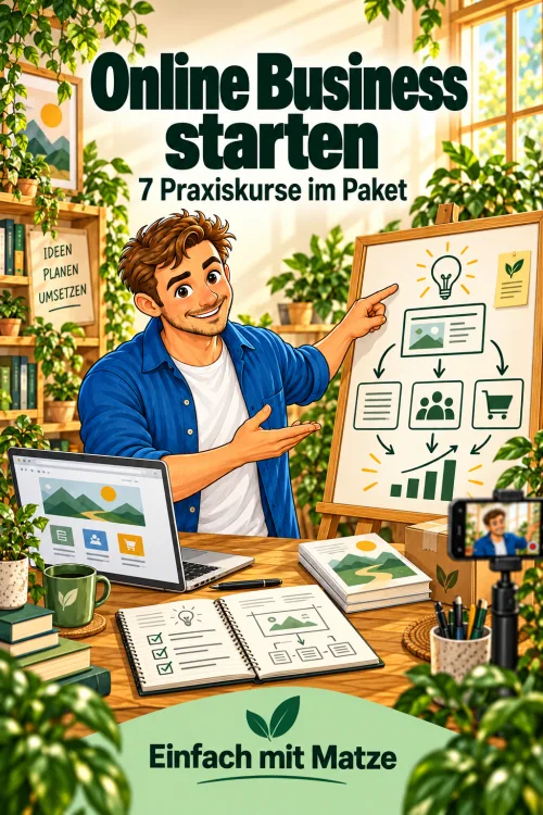 Hero-Image zum Online Business starten Kurs mit Matze am Schreibtisch im Arbeitszimmer