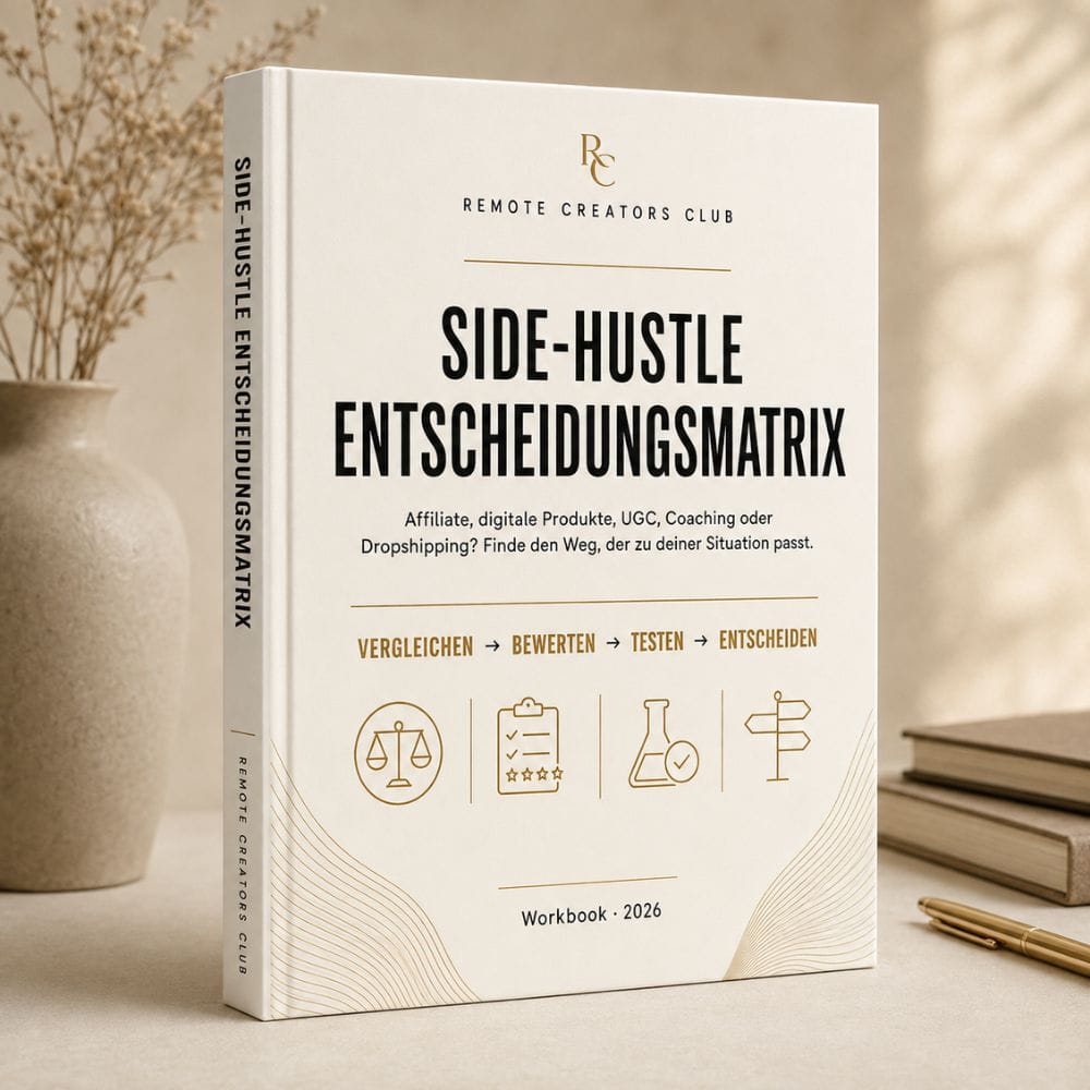 Online-Business Starterplan – Workbook zur Selbstständigkeit 7 Side-Hustle Entscheidungsmatrix Workbook mit Vergleich-Bewertung-Test-Entscheidung