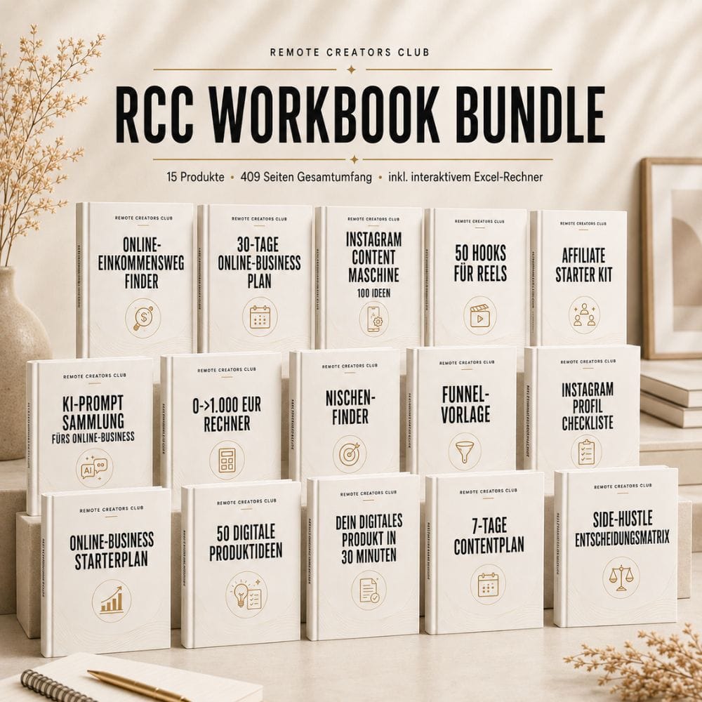 Online-Business Starterplan – Workbook zur Selbstständigkeit 3 RCC Workbook Bundle mit 15 Produkten, 409 Seiten und Excel-Rechner