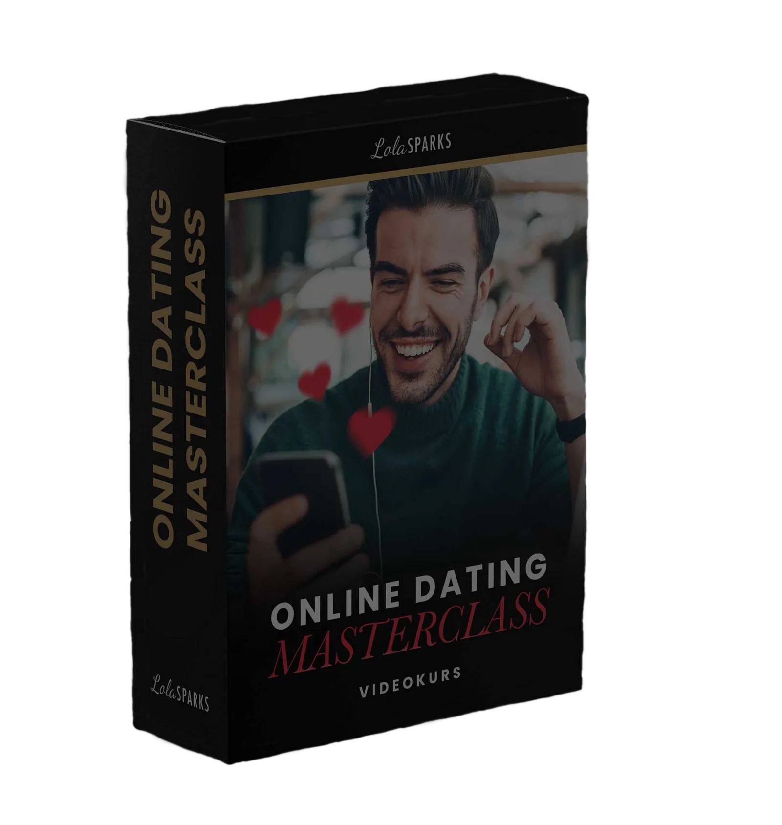 Online Dating Masterclass Videokurs Box von Lola Sparks mit Mann beim Online-Dating