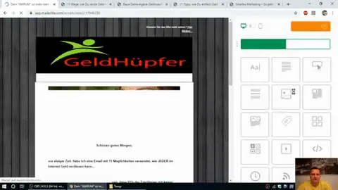 Screenshot Video-Recording Webseite mit GeldHüpfer Logo und Entwurf einer Kursseite