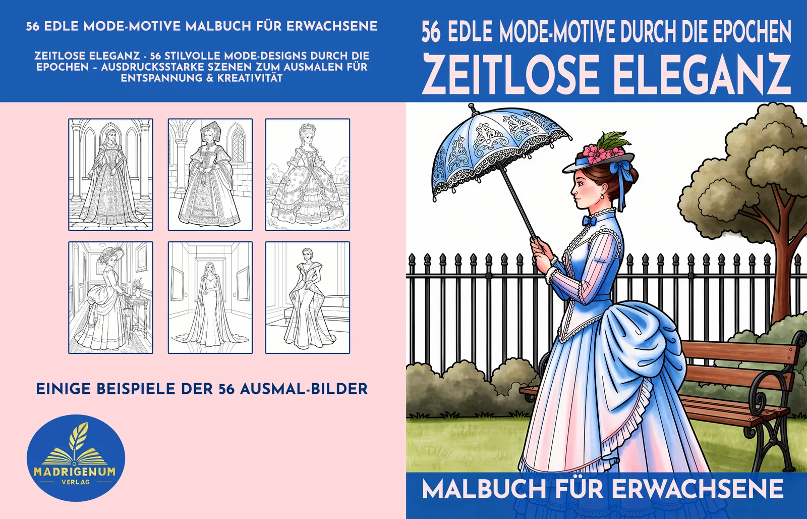 Malbuch-Cover Zeitlose Eleganz mit 56 Mode-Motiven durch die Epochen