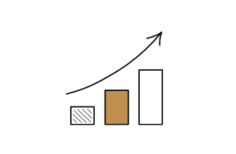 Icon mit Balkendiagramm und aufwärts zeigendem Pfeil für Wachstum und Erfolg