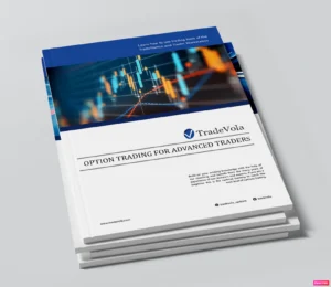 Mockup von gestapelten Broschüren mit Chartgrafiken und TradeVola-Logo für Options Premium Playbook