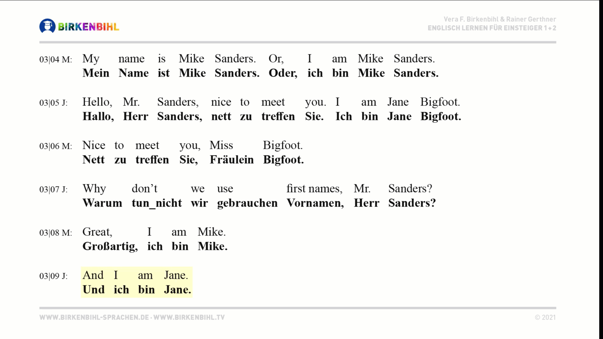 Original Birkenbihl-Sprachkurs Englisch für Urlaub & Reise 5 Screenshot aus Birkenbihl Englischkurs mit Dekodierung, zeigt Sätze in Englisch und Deutsch parallel