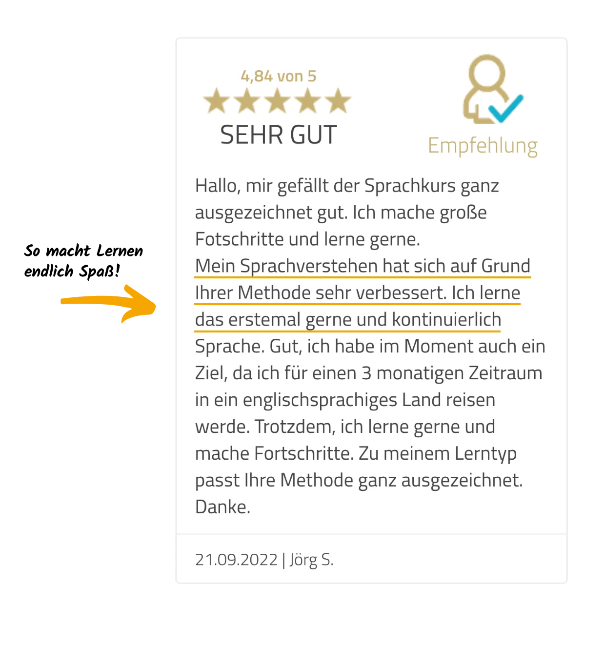 4,84-Sterne-Kundenrezension: Jörg S. lernt gerne und kontinuierlich mit der Birkenbihl-Methode