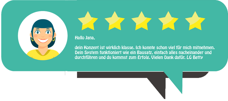 Fünf-Sterne-Kundenbewertung von Betty zum Overlock-Masterkurs mit Feedback zum System und Erfolg