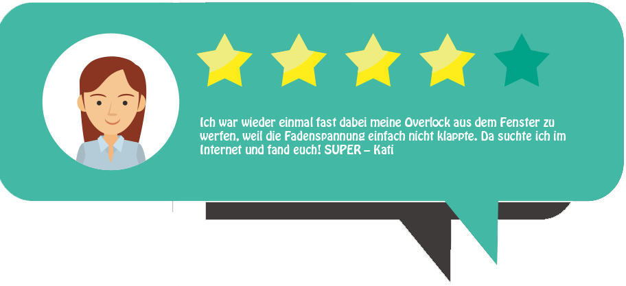 Vier-Sterne-Kundenbewertung von Kati zum Overlock-Kurs mit Feedback zum Fadenproblem