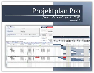 Projektplan Pro Produktabbildung mit Gantt-Diagramm und Projektaufgabenliste