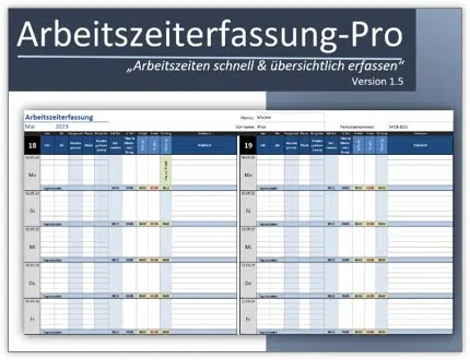 Arbeitszeiterfassung Pro Screenshot mit Zeiterfassungstabellen und Monatsübersichten