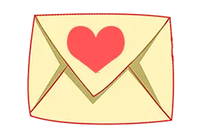 Persönliche Beziehungsberatung per E-Mail von Maximilian Winkler 4 Umschlag eines offenen Briefes mit rotem Herz-Symbol auf gelblichem Hintergrund