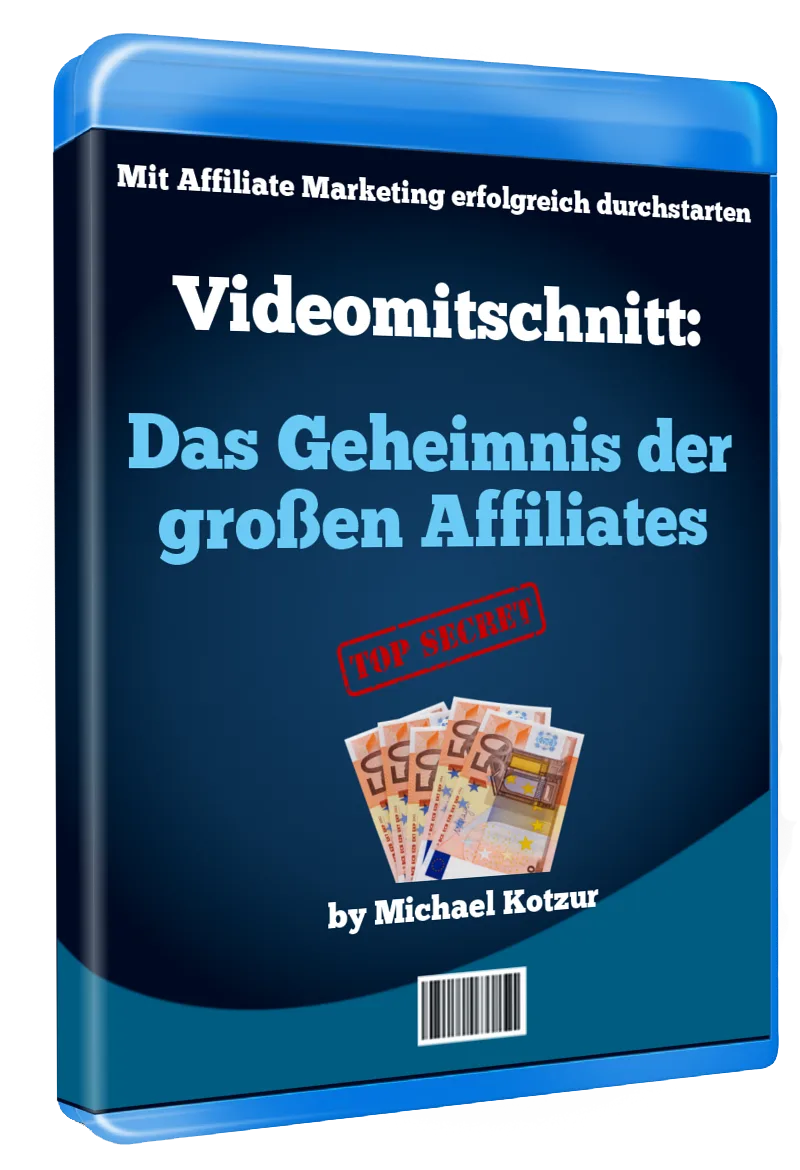 Affiliate Marketing Videokurs Cover mit Euro-Geldscheinen und Geheimnis-Text