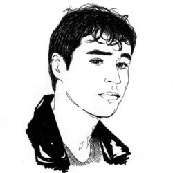 Fineliner Portrait eines Mannes mit minimalem Linienstil und großer Ausdruckskraft