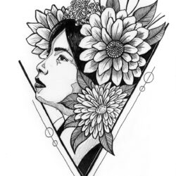 Deko Portrait einer Frau mit floralen Elementen und Blüten, 250x250 Pixel