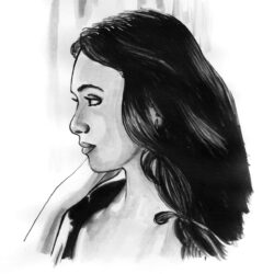 Tusche Portrait einer Frau im Profil mit Haaren, 250x250 Pixel