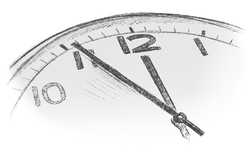 Bleistiftskizze einer Uhr mit Zeigern, symbolisiert fehlende Zeit zum Zeichnen